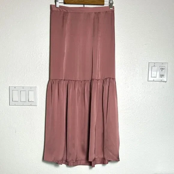 Topshop Tiered Satin Maxi Skirt Size 8 Pull On Feminine Girly Fairy Dusty Rose - Picture 6 of 11